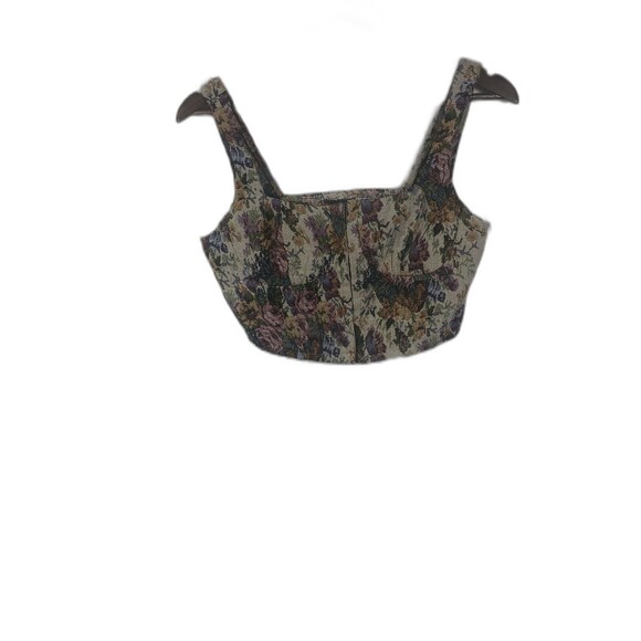 Wild Fable Sz S Multicolor Floral Jacquard Square Neck Cropped Corset Tank Top - Picture 1 of 8
